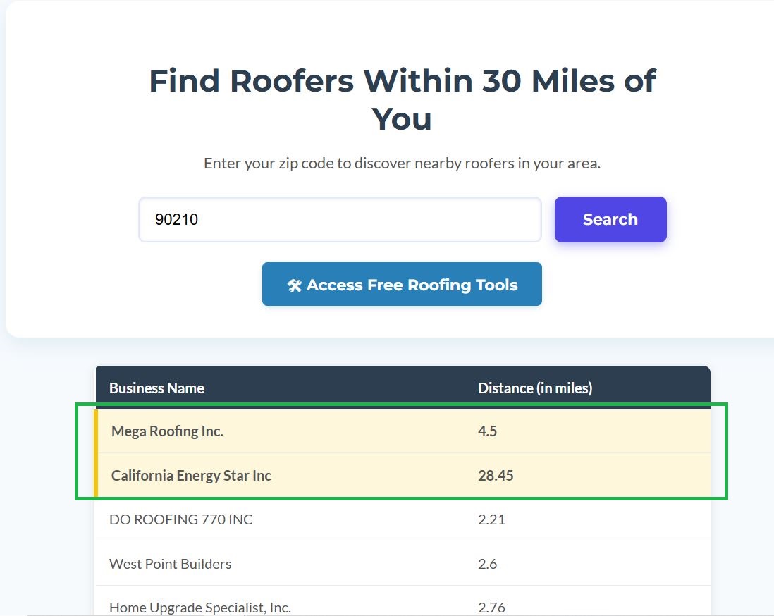 Top ZIP Search Results Example